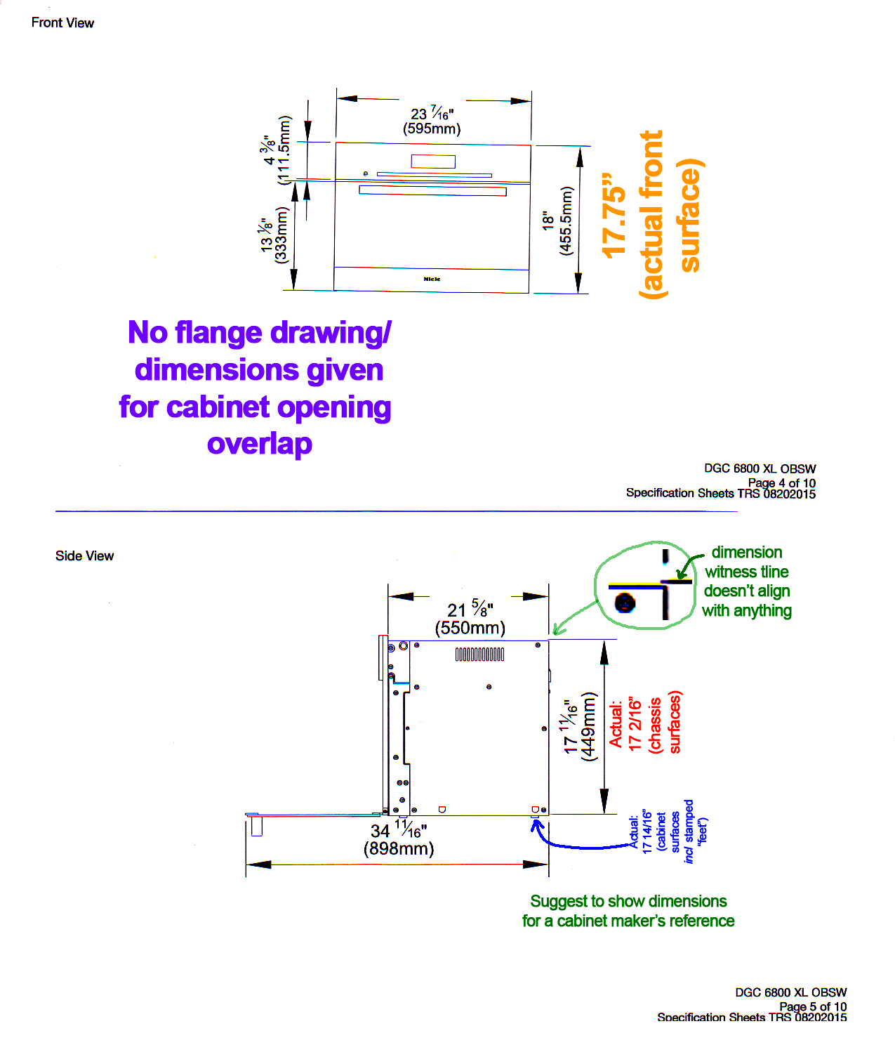 miele kitchen appliance oven engineering drawing errors